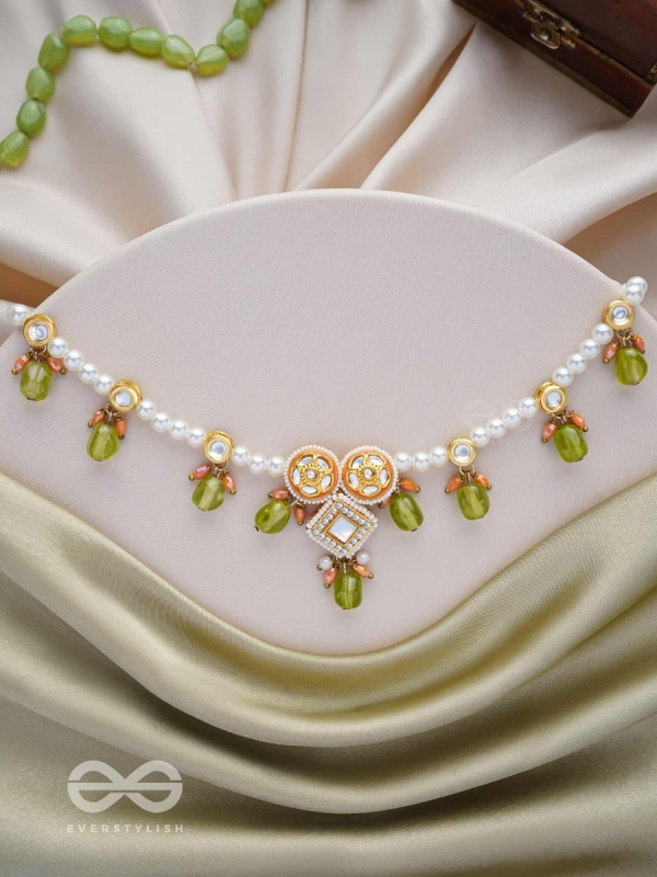 Anupta - Meadow Melody - Golden Embellished Polki And Kundan Finished Hand Embroidered Neckpiece