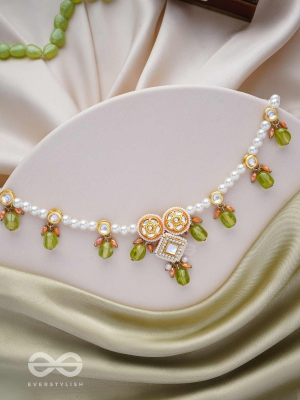 Anupta - Meadow Melody - Golden Embellished Polki And Kundan Finished Hand Embroidered Neckpiece