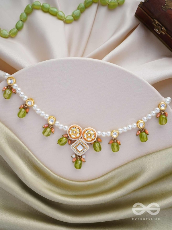 Anupta - Meadow Melody - Golden Embellished Polki And Kundan Finished Hand Embroidered Neckpiece