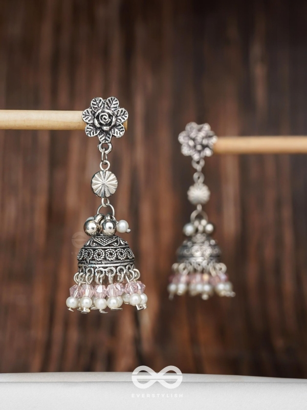 Petals In Bloom - Oxidised Jhumka Earrings