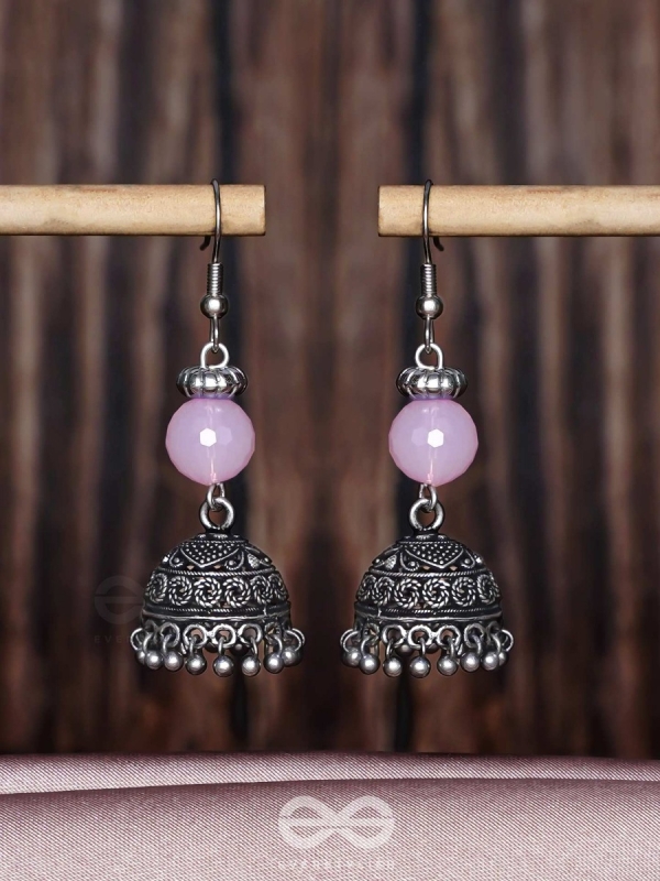 PINK MIST ELEGANCE - OXIDISED DROP JHUMKA EARRINGS