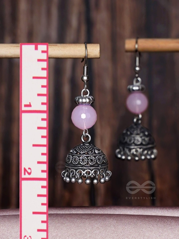 PINK MIST ELEGANCE - OXIDISED DROP JHUMKA EARRINGS