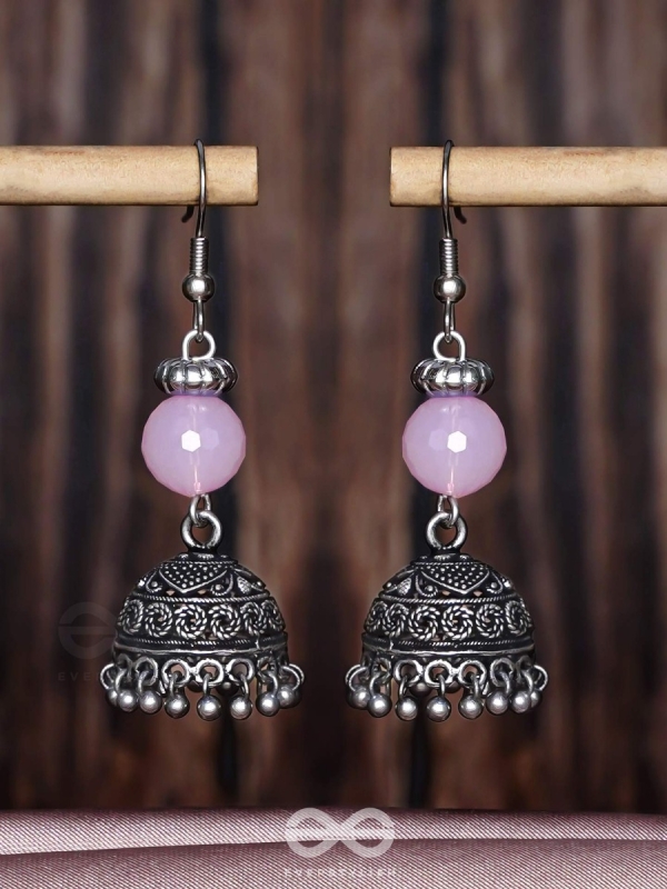 PINK MIST ELEGANCE - OXIDISED DROP JHUMKA EARRINGS