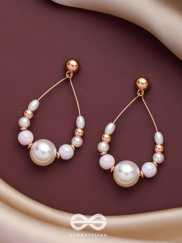 RADIANT PEARL TEARDROPS - GOLDEN EMBELLISHED EARRINGS
