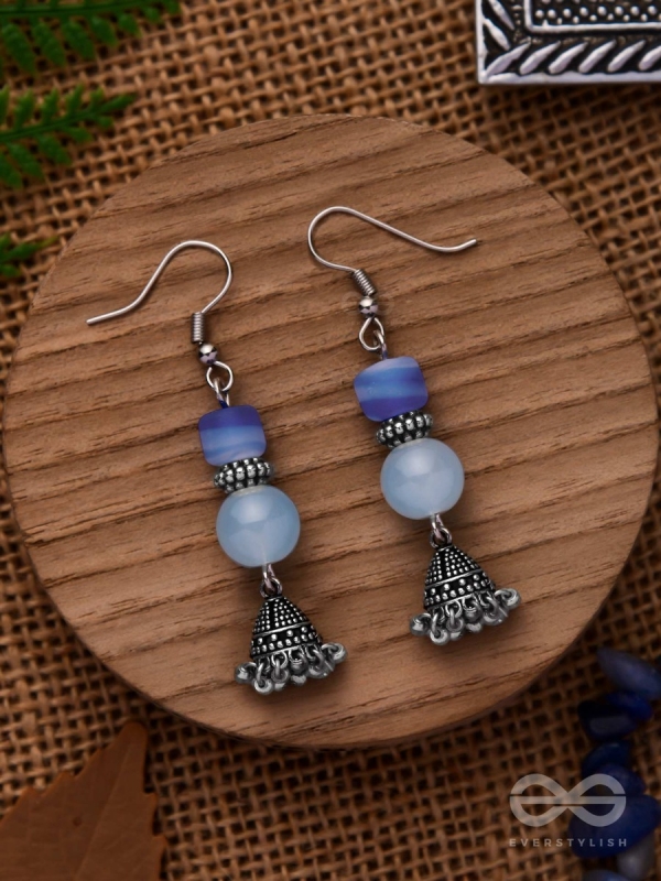 A CELESTIAL WAVE - EMBELLISHED OXIDISED JHUMKA EARRINGS