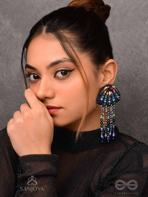 Mrdika - The Vibrant Fish - Stone, Beads And Sequins Hand Embroidered Earrings