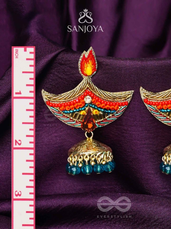 Dipah - Lamp Of Victory - Stone, Resham And Cut Dana Hand Embroidered Earrings