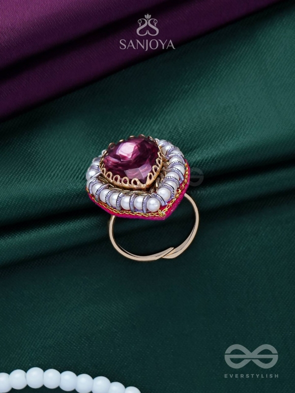 VRASHTA - THE MAGESTIC RAINDROP - STONE AND BEADS EMBROIDERED RING