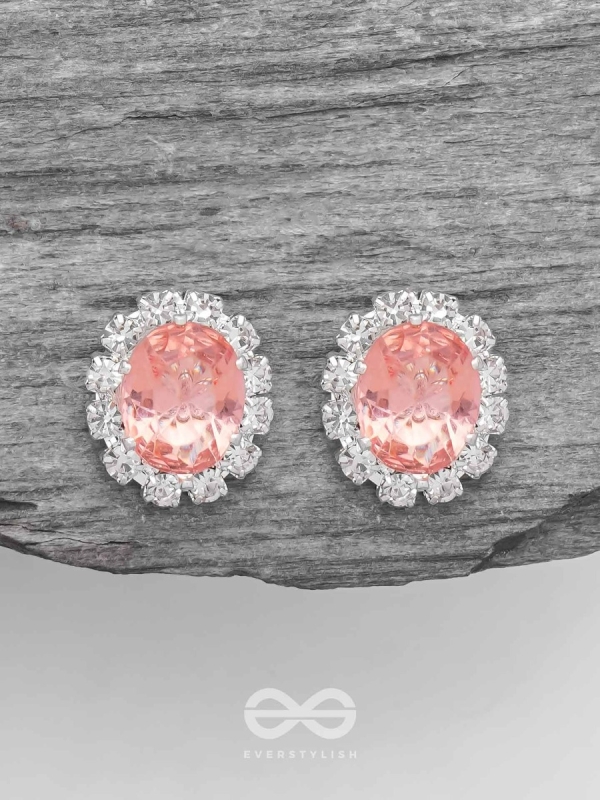 SHIMMER AND SHINE - SILVER AND PEACH EMBELLISHED STUD EARRINGS