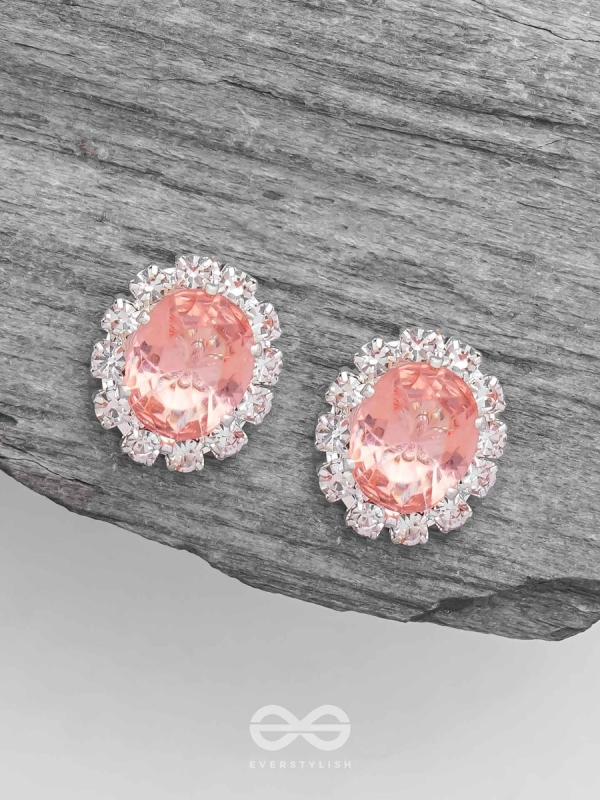 SHIMMER AND SHINE - SILVER AND PEACH EMBELLISHED STUD EARRINGS