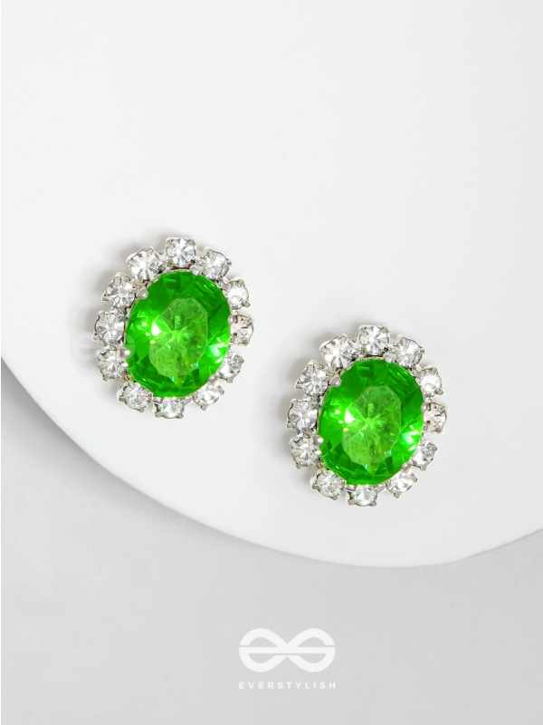 SHIMMER AND SHINE - SILVER AND GREEN EMBELLISHED STUD EARRINGS