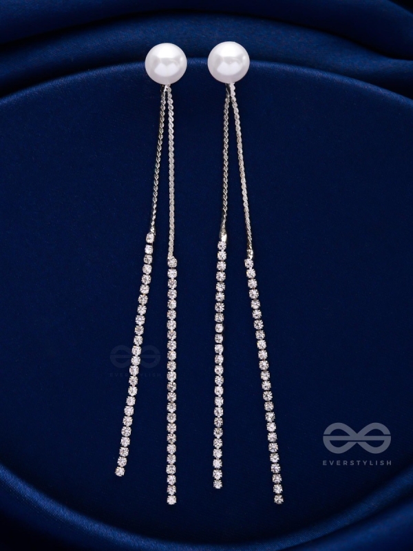 A MOONLIT PEARL - SILVER EMBELLISHED EAR JACKETS