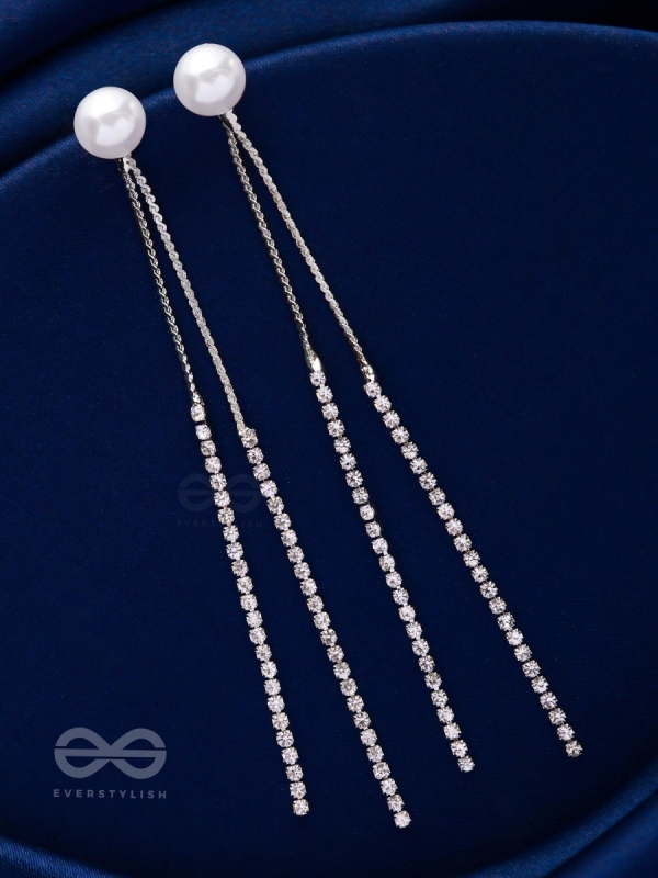 A MOONLIT PEARL - SILVER EMBELLISHED EAR JACKETS