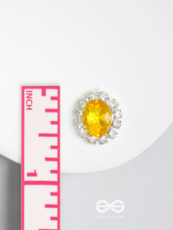 SHIMMER AND SHINE - SILVER AND YELLOW EMBELLISHED STUD EARRINGS