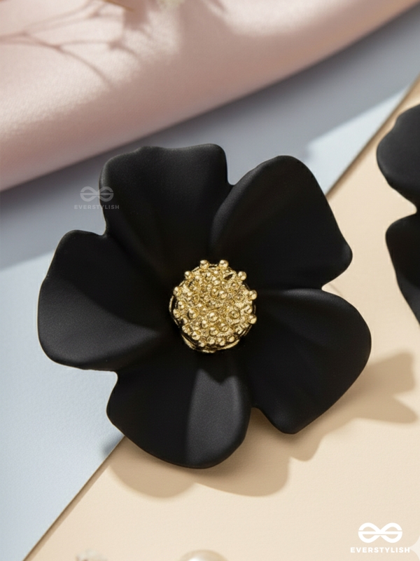 THE BLOSSOM BALLAD - GOLDEN AND BLACK ACRYLIC STUD EARRINGS