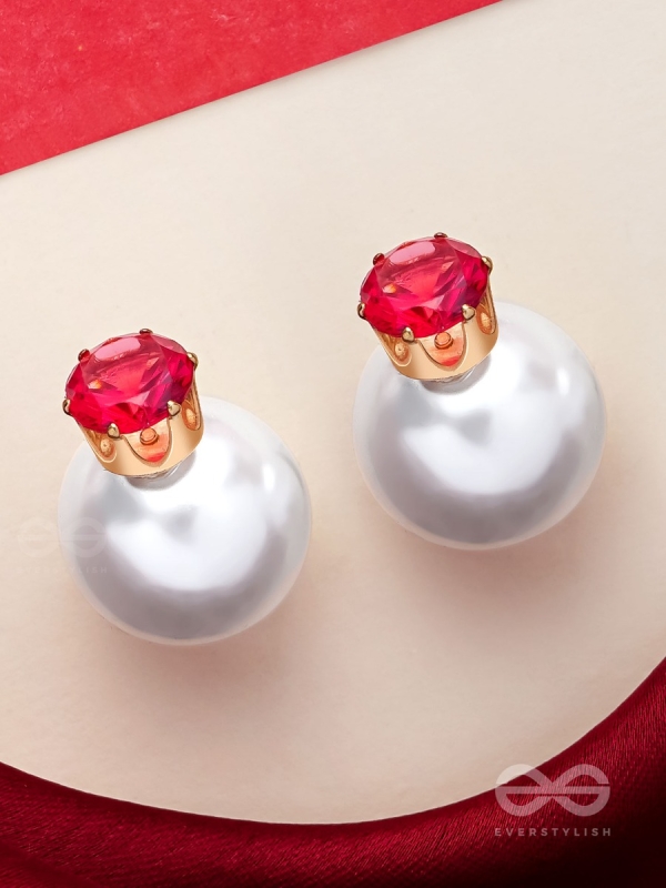 A MYSTIC PEARL - GOLDEN EMBELLISHED EARRINGS (MAGENTA)