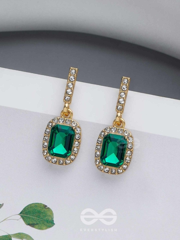 GLOWING GLIMMERS - SILVER AND GREEN EMBELLISHED EARRINGS