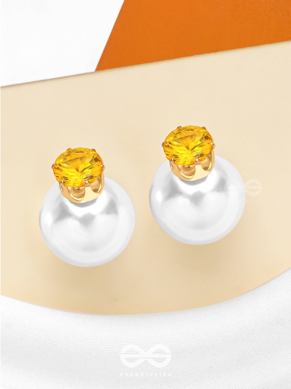 A MYSTIC PEARL - GOLDEN EMBELLISHED EARRINGS (YELLOW)