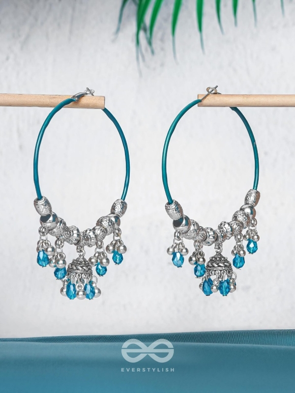 The Aqua Orbits - Silver Hoop Earrings