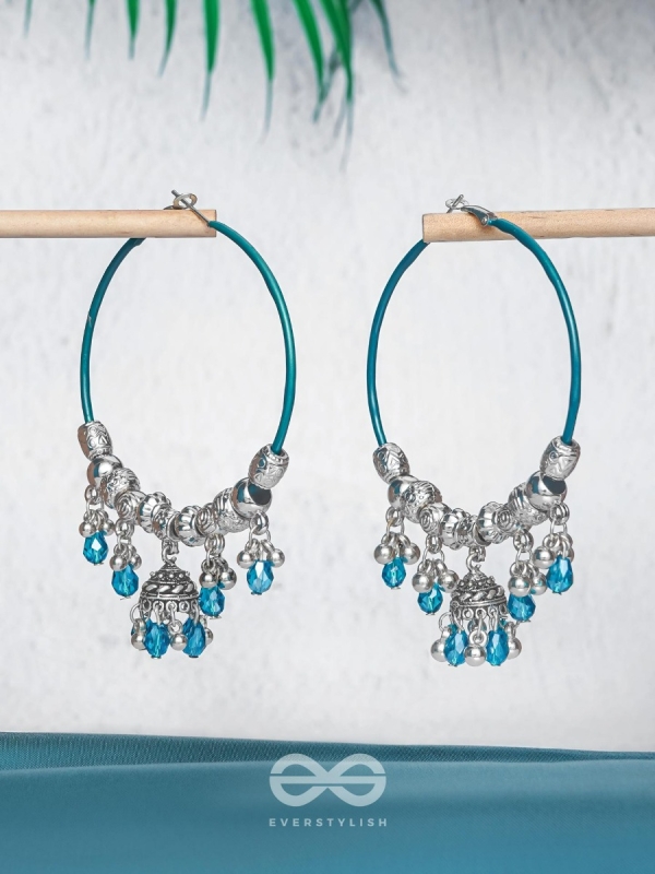 The Aqua Orbits - Silver Hoop Earrings