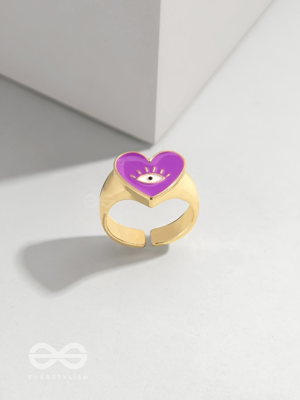 Eye Heart You - Purple Enamelled Golden Ring (Adjustable)