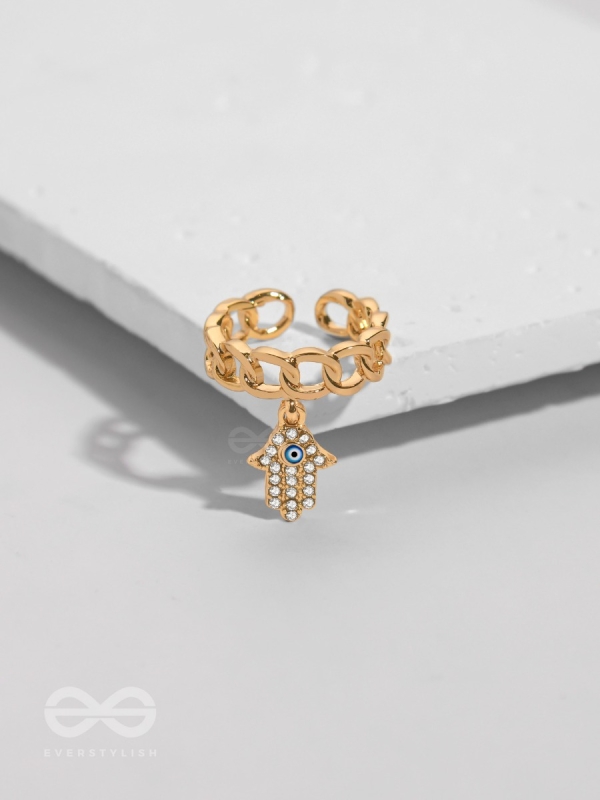 Gentle Spirits - Golden Embellished Charm Ring (Adjustable)