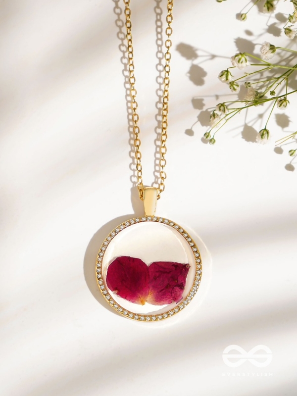 Bloom And Blush - Pressed Flowe Resin Pendant With Anti-Tarnish Coating 