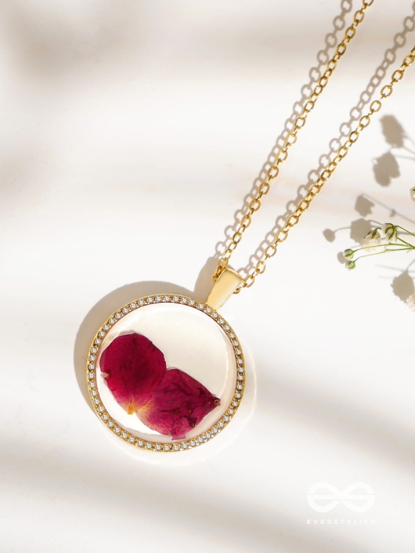 Bloom And Blush - Pressed Flowe Resin Pendant With Anti-Tarnish Coating 