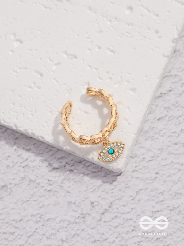 Eye Of Glamour - Golden Embellished Charm Ring (Adjustable)