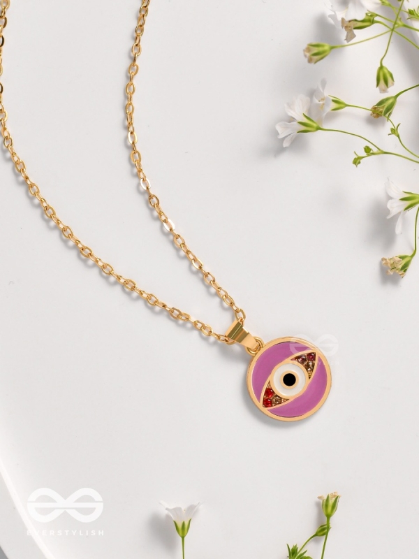 Guardian Eye Stone - Golden Embellished Pendant With Anti-Tarnish Coating (Purple)