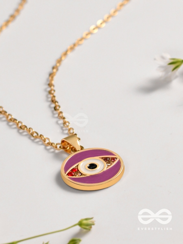 Guardian Eye Stone - Golden Embellished Pendant With Anti-Tarnish Coating (Purple)
