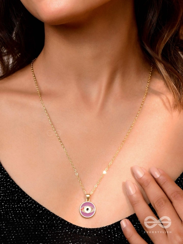 Guardian Eye Stone - Golden Embellished Pendant With Anti-Tarnish Coating (Purple)
