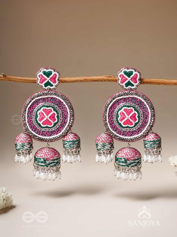 Sumardava- The Art Of Softness- Resham, Beads And Cutdana Hand Embroidered Earrings