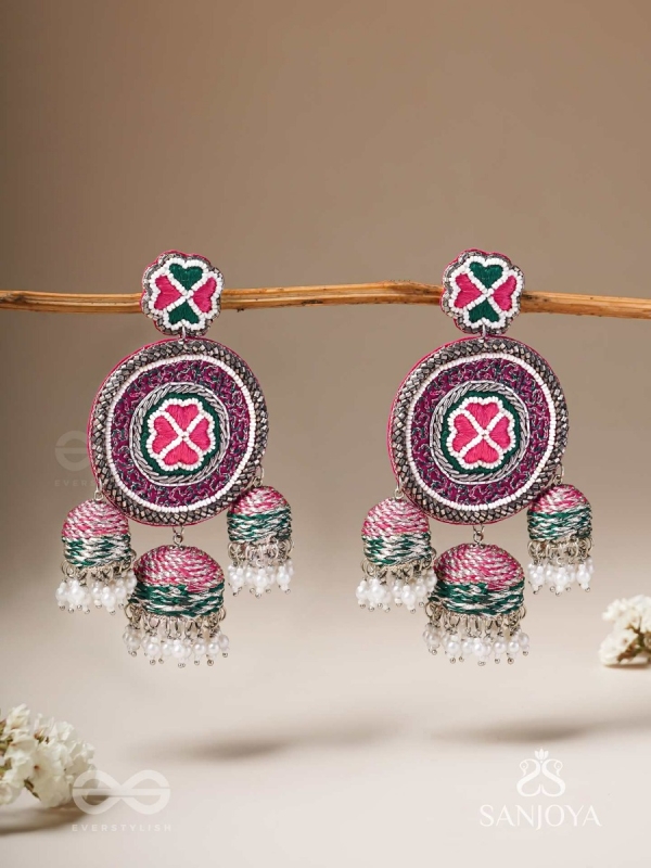 Sumardava- The Art Of Softness- Resham, Beads And Cutdana Hand Embroidered Earrings
