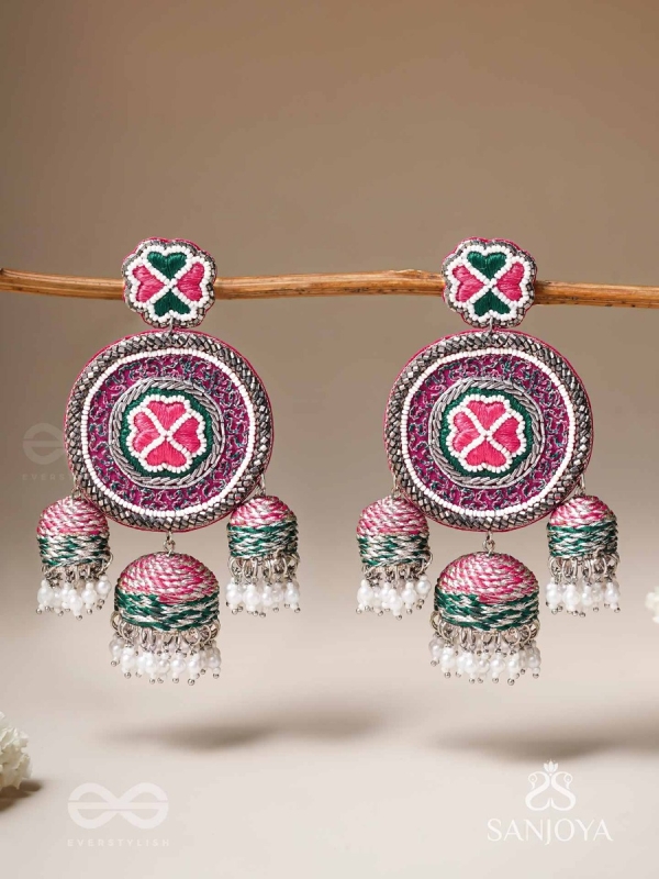 Sumardava- The Art Of Softness- Resham, Beads And Cutdana Hand Embroidered Earrings