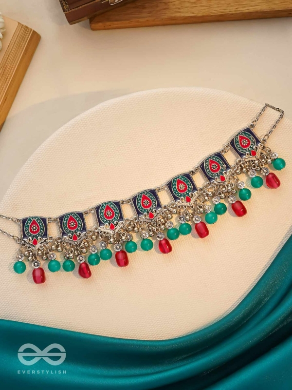 Sky Blush Swirls - Statement Enamelled Oxidised Neckpiece