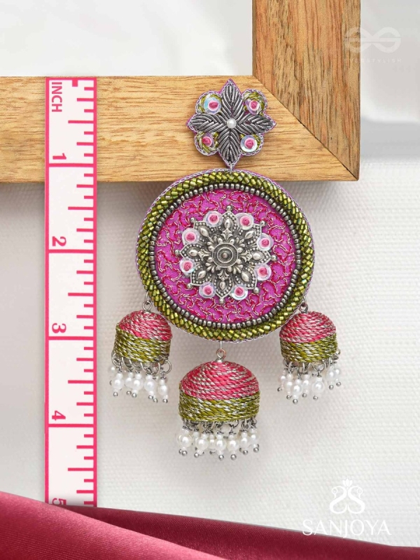 Arakta - Botanical Bliss - Beads Hand Embroidered Oxidised Earrings