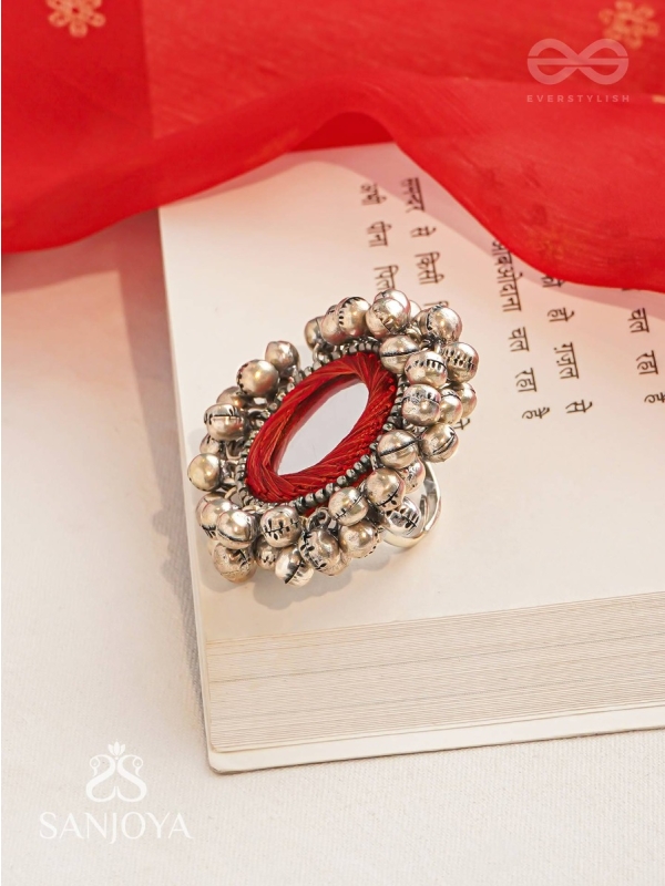 Ankara - The Tinkling Melodies - Beads And Mirror Hand Embroidered Oxidised Ring