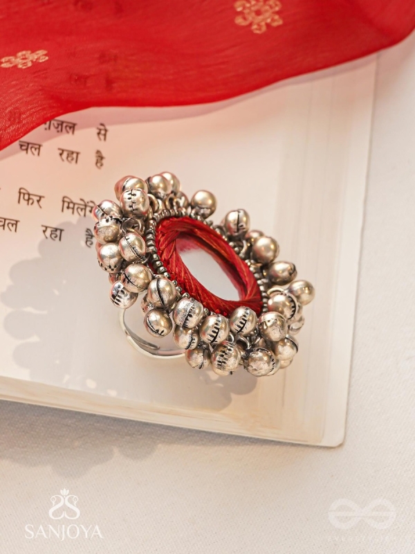 Ankara - The Tinkling Melodies - Beads And Mirror Hand Embroidered Oxidised Ring