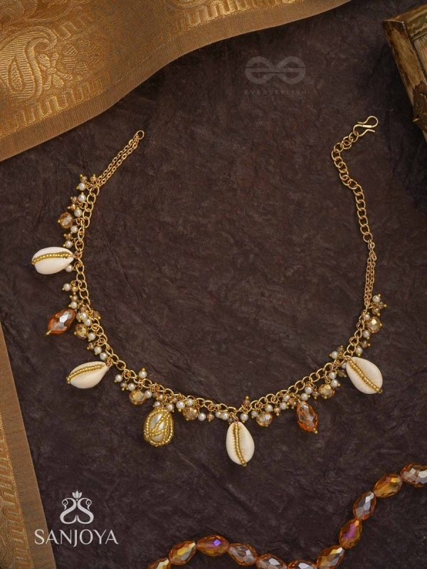 Astrta - Ivory Snowdrops -  Beads, Shells And Glass Drop Hand Embroidered Neckpiece