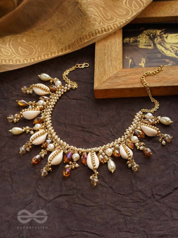 Gohiranya - The Majesty Drops - Beads, Shells And Glass Drops Hand Embroidered Neckpiece