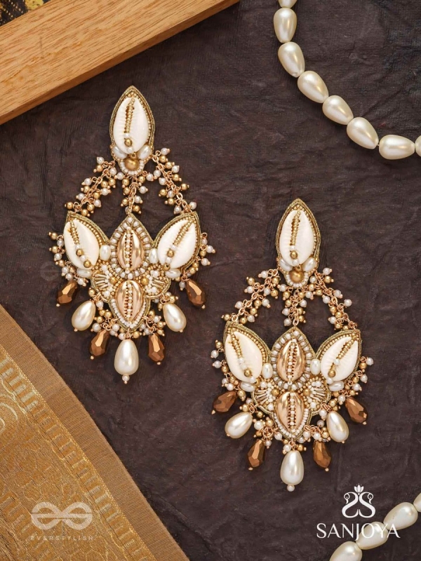 Kirmi - Shimmering Sparkles - Beads, Shells And Glass Drop Hand Embroidered Earrings