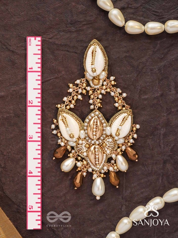 Kirmi - Shimmering Sparkles - Beads, Shells And Glass Drop Hand Embroidered Earrings