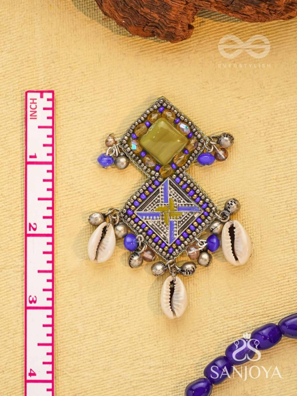 Dvikarani - The Sea Sky - Stone, Shells And Beads Enamelled Hand Embroidered Oxidised Earrings