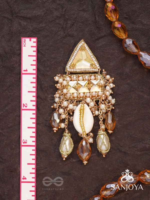 Ruchaka - Coastline Treasures - Beads, Shells And Glass Drop Hand Embroidered Earrings