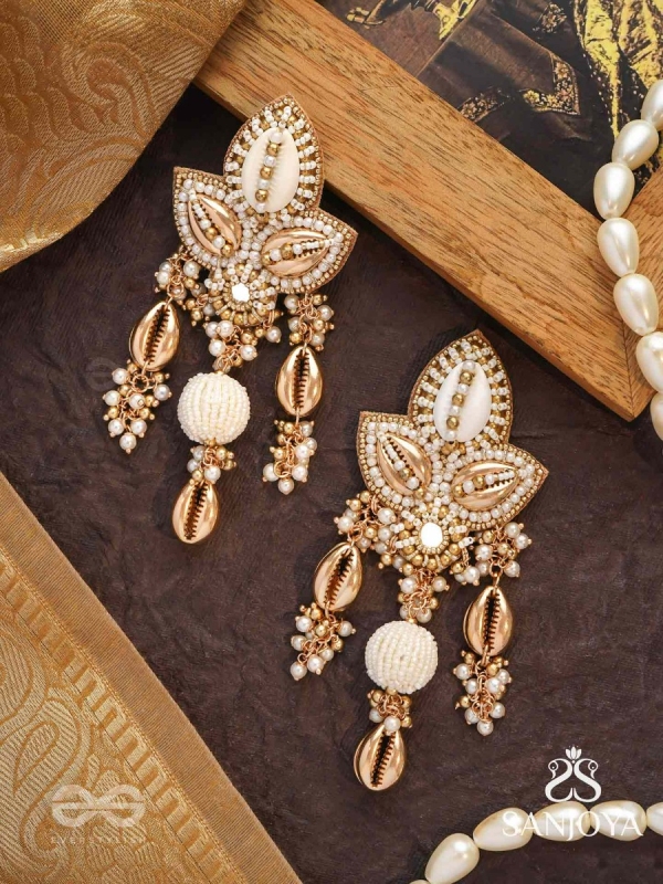 Pavi - Winter Wonderland - Beads And Shells Hand Embroidered Earrings