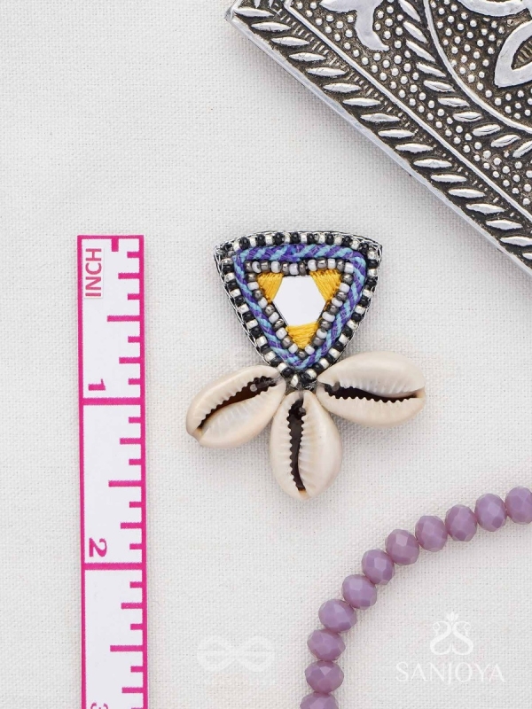 Kapardin - The Shells Trio - Mirror, Resham And Shells Hand Embroidered Earrings