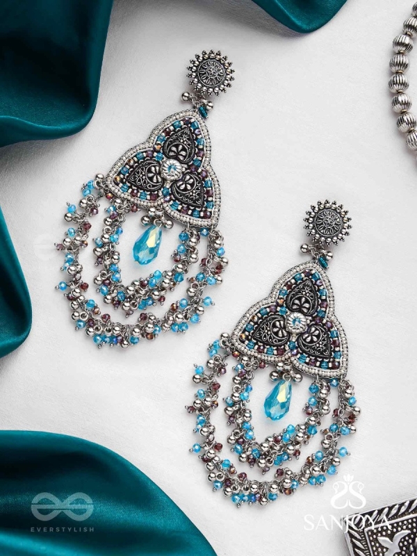 Prakirtih- The Euphoric Celebrations- Beads And Glass Drops Hand Embroidered Oxidised Earrings