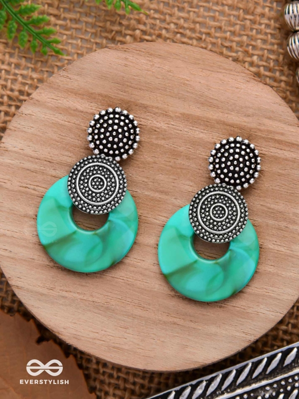 The Teal Twirls- Oxidised Earrings