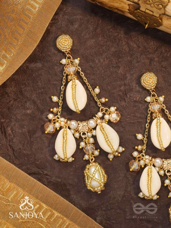 Varnaka - Sunlit Shell Charms - Beads And Shells Hand Embroidered Earrings
